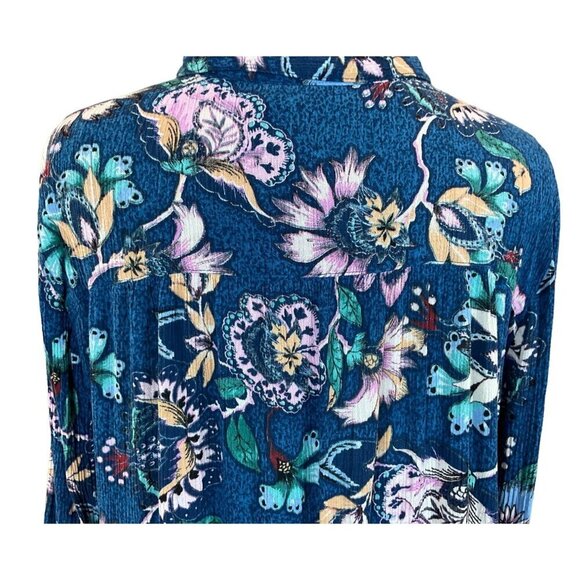 Vintage America Blues Floral Button-Up Blouse Tie Sleeves Vibrant Blues Pinks LG - Picture 6 of 9
